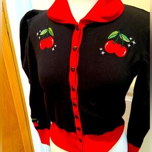 Retro Black & Red Cherry Cardigan